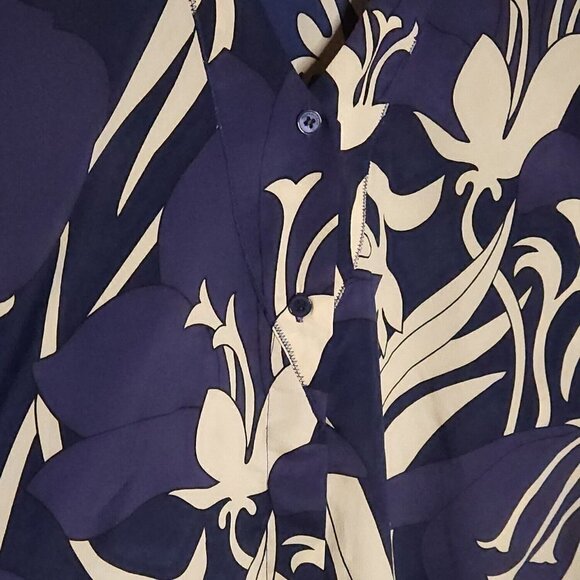 Isaac Mizrahi New York Purple Blue Floral Silky Blouse Large - Picture 3 of 7